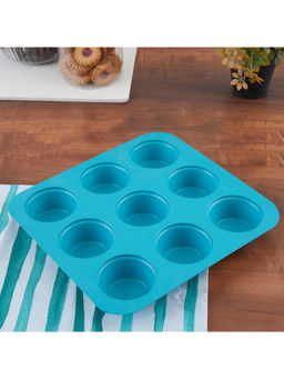 HomeTown - Bakalicious Aluminium 9 Cavity Muffins Tray in Teal Colour