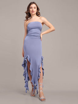 IKI CHIC - Blue Strapless Ruffle Fringe Dress