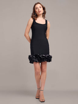 IKI CHIC - Black Ruffle Swing Hem Flared Mini Dress