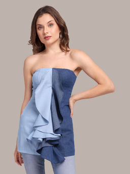 IKI CHIC - Blue Colorblock Ruffled Tube Top