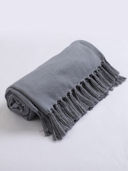 Jamio FIrati - Plain Grey Solid Design Cotton Throw (125 x 150 cm)