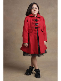 One Friday - Kids Girls Red Solid Overcoat