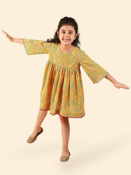 Fabindia - Yellow Cotton Printed Dress