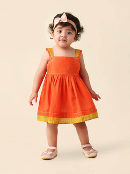 Fabindia - Orange Cotton Hand Embroidery Dress