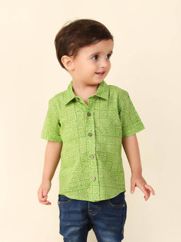 Fabindia - Green Cotton Hand Block Printed Shirt