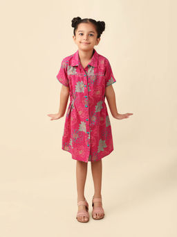 Fabindia - Pink Cotton Linen Printed Dress