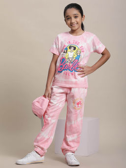 Kidsville - Barbie Printed Regular Fit T-Shirt with Pant-Pink (Set of 2)