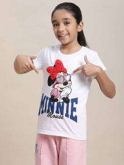 Kidsville - Mickey & Friends Printed Regular Fit T-shirt For Girls-White