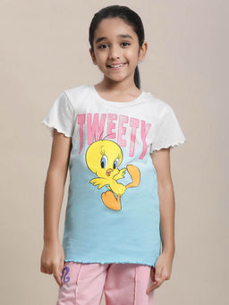 Kidsville - Looney Tunes Printed Regular Fit T-shirt For Girls-Multi-Color