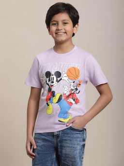 Kidsville - Mickey & Friends Printed Regular Fit T-shirt For Boys-Purple