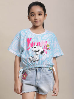 Kidsville - Peanuts Printed Loose T-shirt For Girls-Blue
