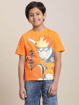 Kidsville - Naruto Printed Regular Fit T-shirt For Boys-Orange