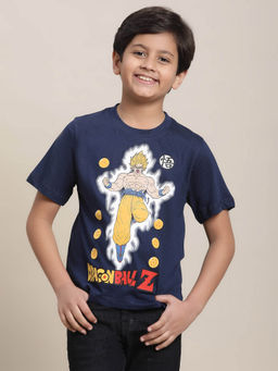 Kidsville - Dragon Ball Z Printed Regular Fit T-shirt For Boys-Navy Blue