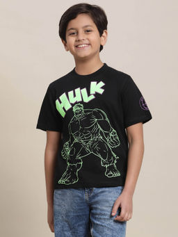 Kidsville - Hulk Printed Regular Fit T-shirt For Boys-Black