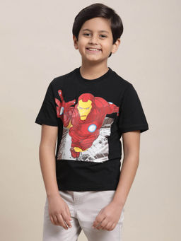 Kidsville - Iron Man Printed Regular Fit T-shirt For Boys-Black