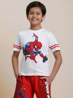 Kidsville - Spiderman Printed Regular Fit T-shirt For Boys-White