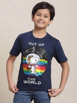 Kidsville - Peanuts Printed Regular Fit T-shirt For Boys-Navy Blue