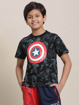 Kidsville - Captain America Printed Regular Fit T-shirt For Boys-Black