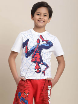 Kidsville - Spiderman Printed Regular Fit T-shirt For Boys-White