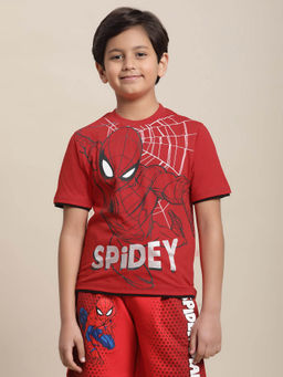 Kidsville - Spiderman Printed Regular Fit T-shirt For Boys-Red