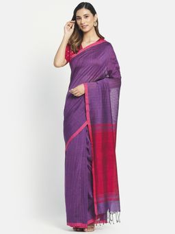 Fabindia - Purple Hand Woven Cotton Stitched Saree without Blouse