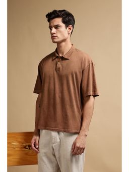 Eszett - Men Acid Washed Brown Oversized Polo T-Shirt