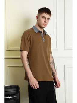 Eszett - Men Denim Collar Brown Polo T-Shirt