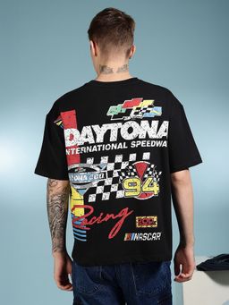 Eszett - Men Nascar Oversized Black T-Shirt
