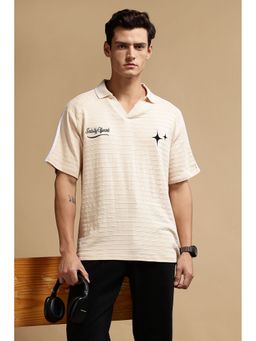 Eszett - Textured Fabric Ochre Oversized Polo T-Shirt