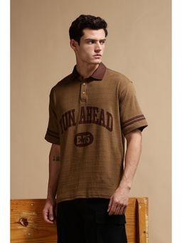 Eszett - Men Run Ahead Oversized Brown Polo T-Shirt