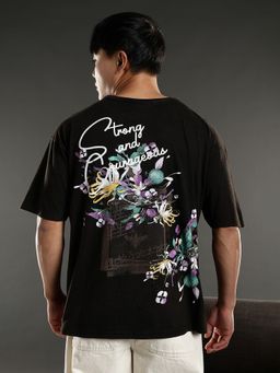 Eszett - Men Strong and Gorgeous Washed Black Oversized T-Shirt