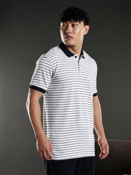 Eszett - Men Black and White Stripes Polo T-Shirt