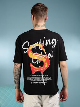 Eszett - Men Surfing Glow Black Oversized T-Shirt