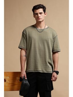 Eszett - Men Textured Fabric Olive Oversized T- Shirt