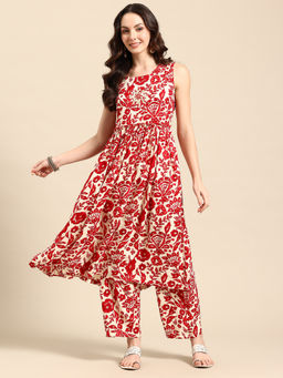 Sia - Ab Pehnegi Duniya - Women's Red Rayon Floral Printed Kurta And Pant