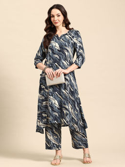 Sia - Ab Pehnegi Duniya - Women's Blue Rayon Abstract Print Kurta And Pant