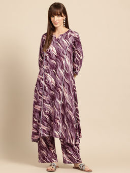 Sia - Ab Pehnegi Duniya - Women's Purple Rayon Abstract Print Kurta And Pant