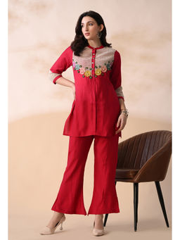 Sia - Ab Pehnegi Duniya - Women's Red Art Silk Embroidered Co-Ord Set