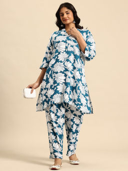 Sia - Ab Pehnegi Duniya - Women's Rayon Floral Printed Blue Co-Ord Set