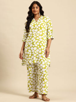 Sia - Ab Pehnegi Duniya - Women's Green Rayon Printed Neon Leaf Co-Ord Set