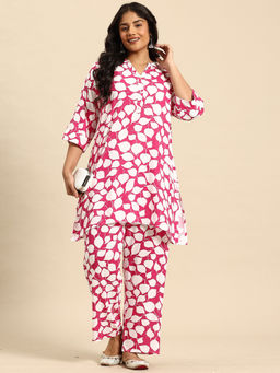 Sia - Ab Pehnegi Duniya - Women's Pink Rayon Printed Pink Leaf Co-Ord Set