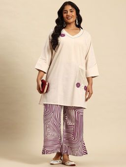 Sia - Ab Pehnegi Duniya - Women's Flax Solid/Plain Lav Stripes Kurta With Pant