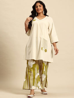 Sia - Ab Pehnegi Duniya - Women's Flax Solid/Plain Mehendi Leaf Kurta With Pant