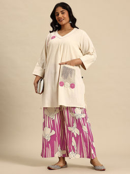 Sia - Ab Pehnegi Duniya - Women's Flax Solid/Plain Pink Leaf Kurta With Pant
