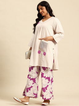 Sia - Ab Pehnegi Duniya - Women's Flax Solid/Plain Pink Kurta With Pant