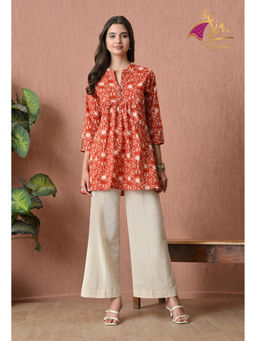 Sia - Ab Pehnegi Duniya - Women's Cotton Floral Printed Rust Co-Ord Set