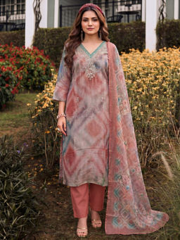 ESTELA - Blush Multi-Colour Tie-Dye Kurta With Pant & Dupatta