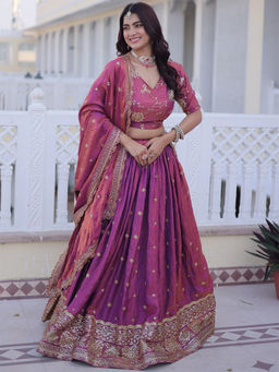 Kedar Fab - Women's Satin Silk Embroidered Semi-Stitched Lehenga With Unstitched Choli & Dupatta