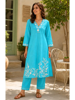 Nayam by lakshita - Women's Blue Embroidered Kurta With Pant & Dupatta