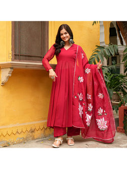 Urbanstree - Bhavika Women's Hand Painted Solid Anarkali With Pant & Dupatta